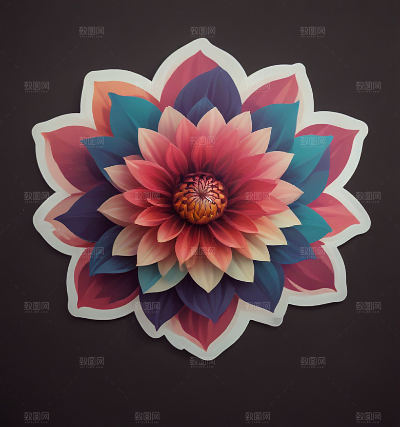 大丽花卡通插画风格贴纸