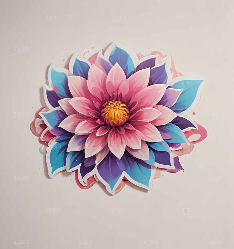 大丽花卡通插画风格贴纸