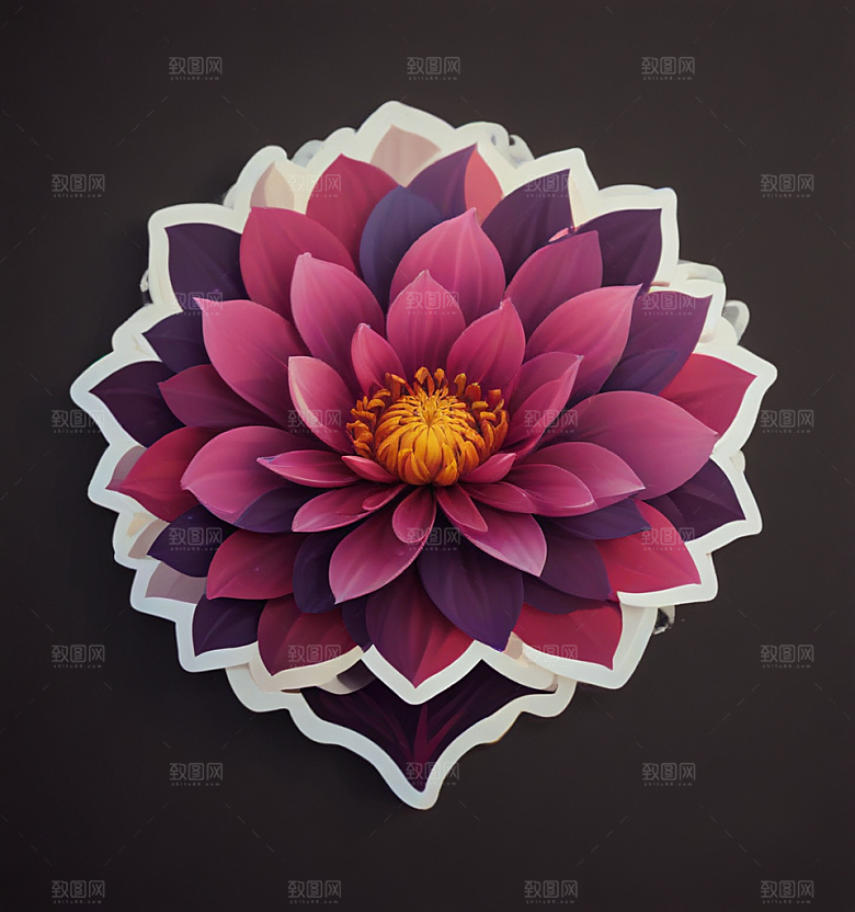 大丽花卡通插画风格贴纸