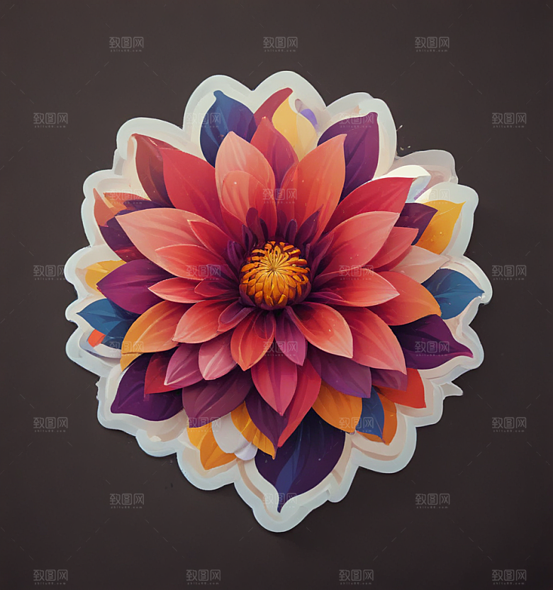 大丽花卡通插画风格贴纸