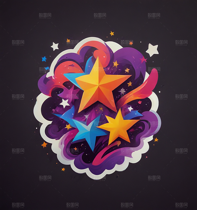 满天星卡通插画风格贴纸