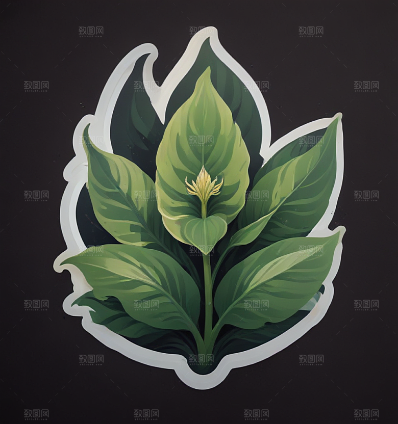 玉簪卡通插画风格贴纸