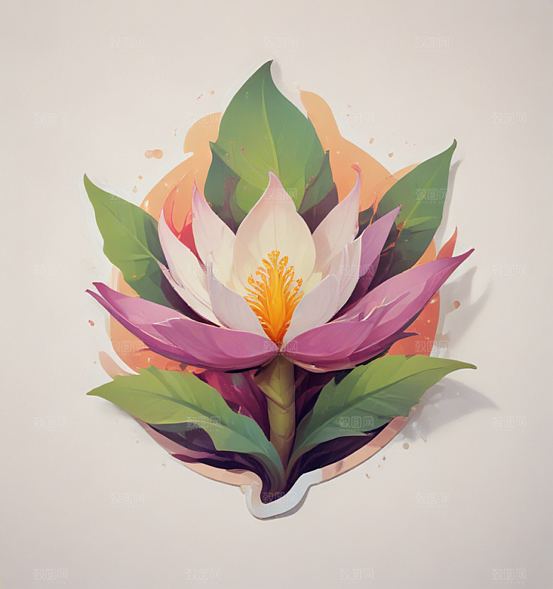 昙花卡通插画风格贴纸