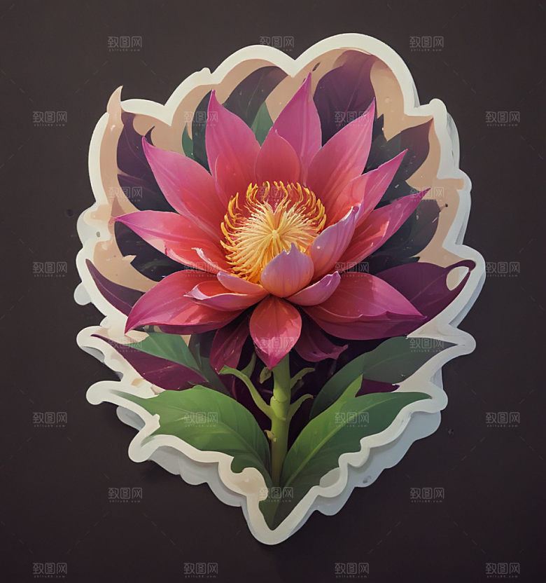 昙花卡通插画风格贴纸