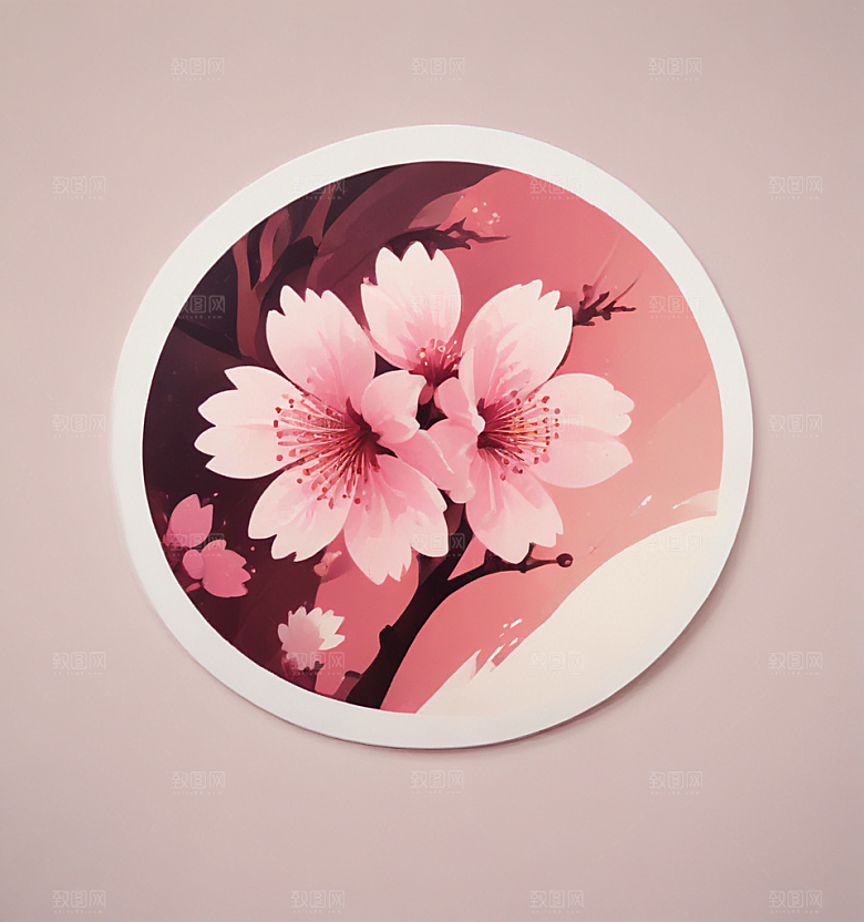 早樱花卡通插画风格贴纸