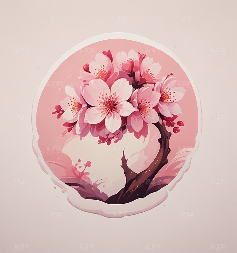 早樱花卡通插画风格贴纸