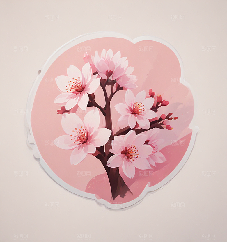 早樱花卡通插画风格贴纸