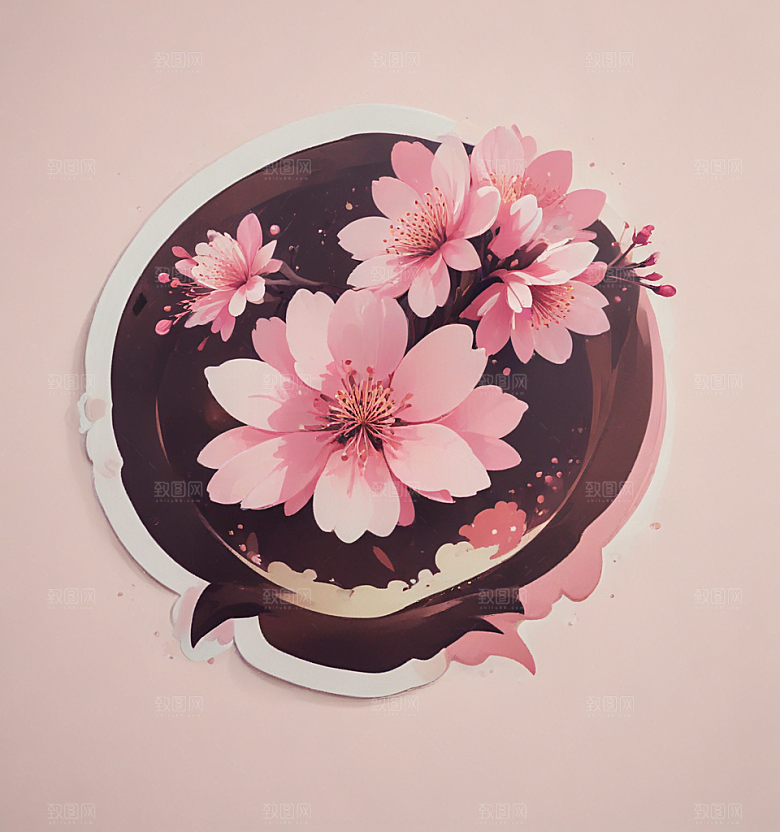 早樱花卡通插画风格贴纸