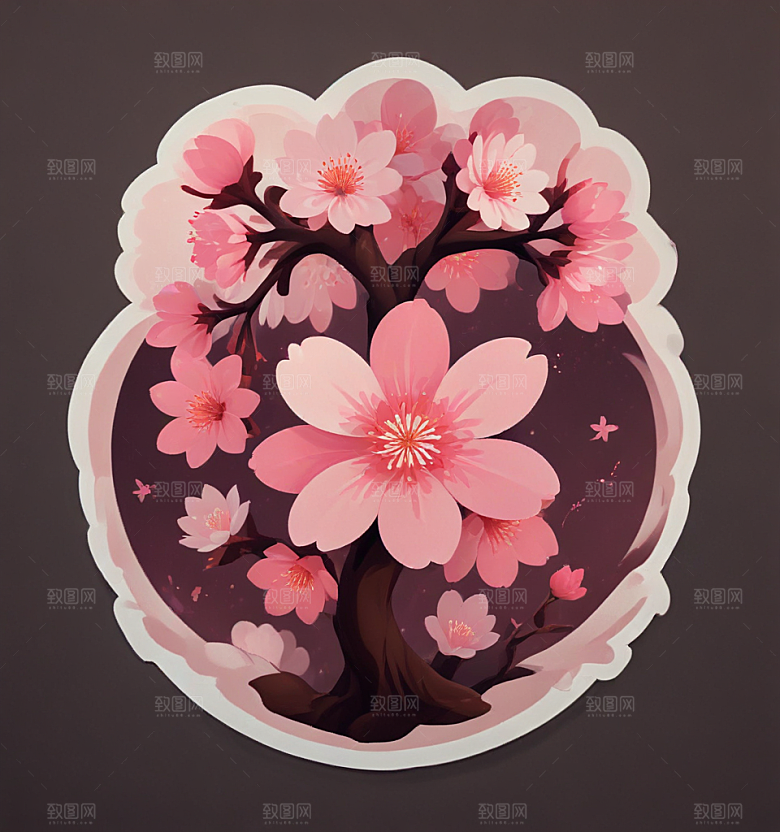 早樱花卡通插画风格贴纸