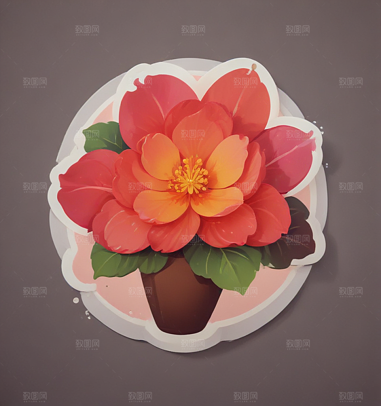 海棠花卡通插画风格贴纸
