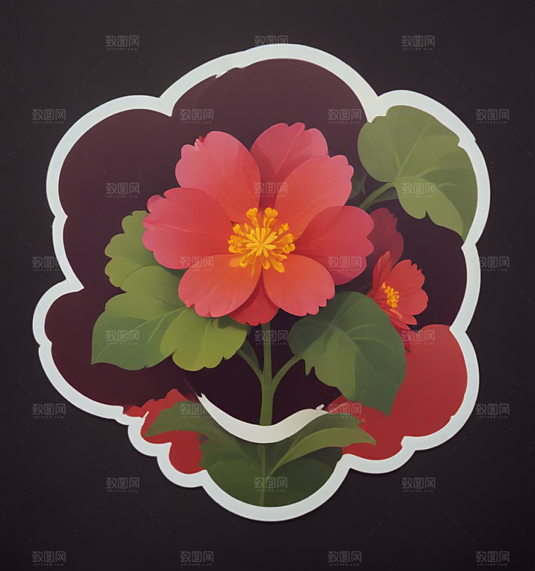 海棠花卡通插画风格贴纸
