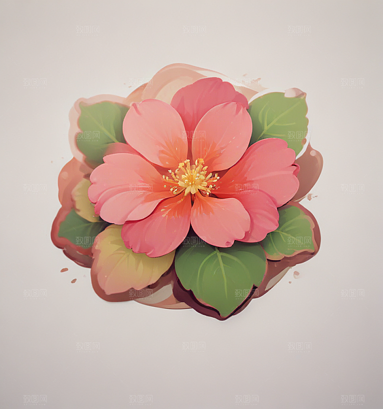 海棠花卡通插画风格贴纸