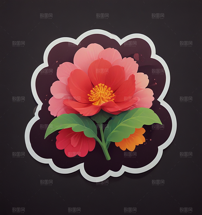 海棠花卡通插画风格贴纸