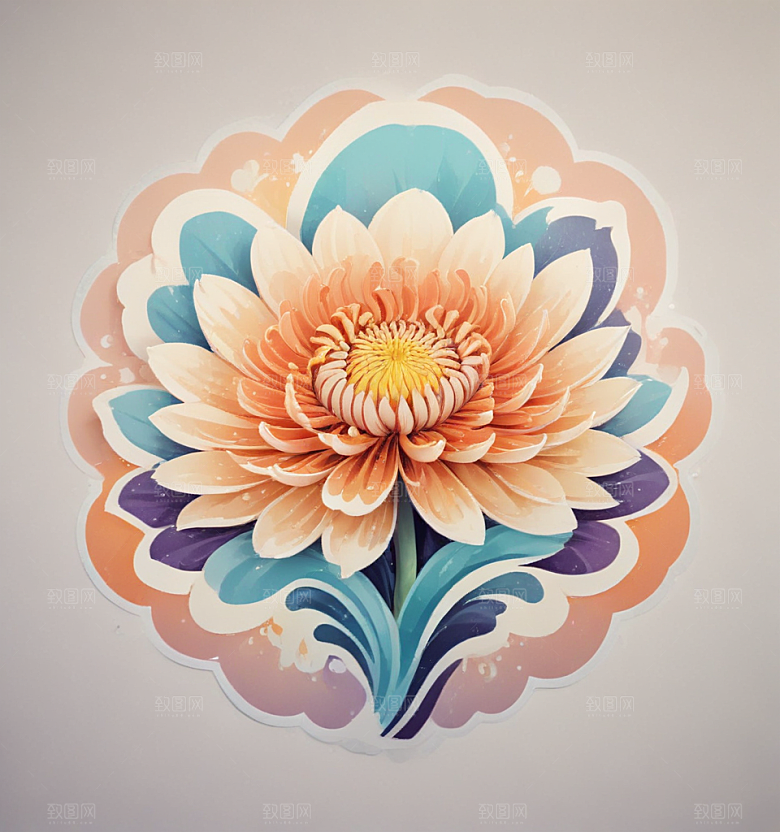 海菊卡通插画风格贴纸