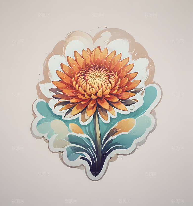 海菊卡通插画风格贴纸