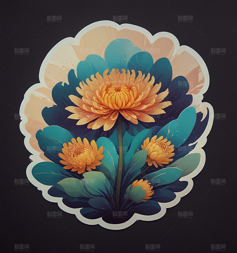 海菊卡通插画风格贴纸
