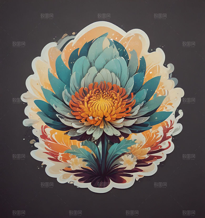 海菊卡通插画风格贴纸
