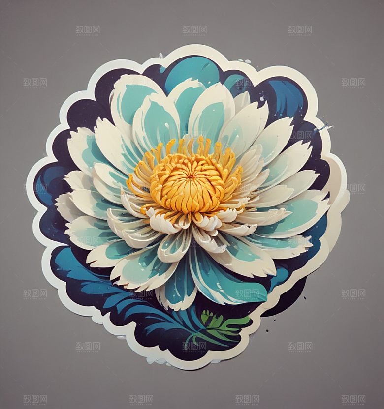 海菊卡通插画风格贴纸
