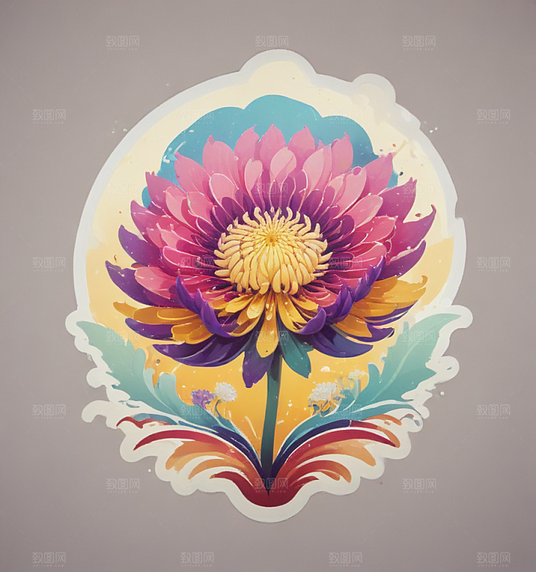 海菊卡通插画风格贴纸