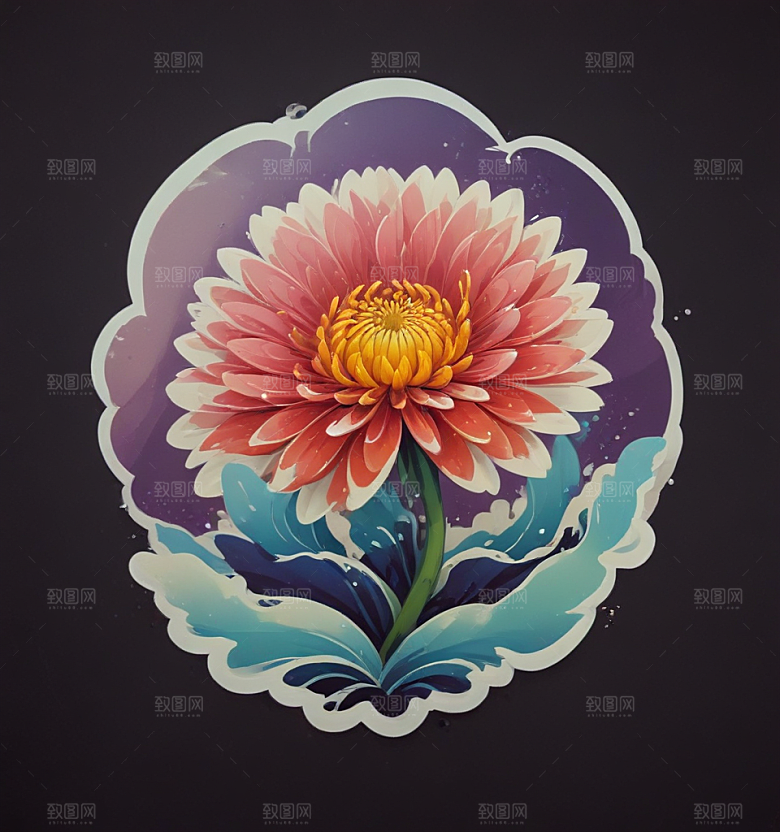 海菊卡通插画风格贴纸