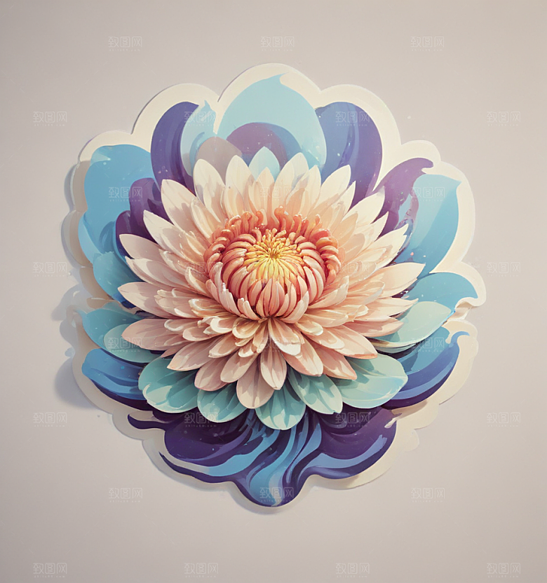 海菊卡通插画风格贴纸