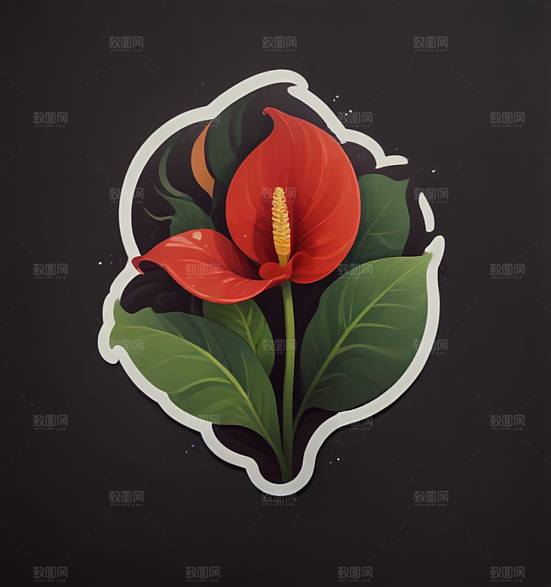 红掌卡通插画风格贴纸