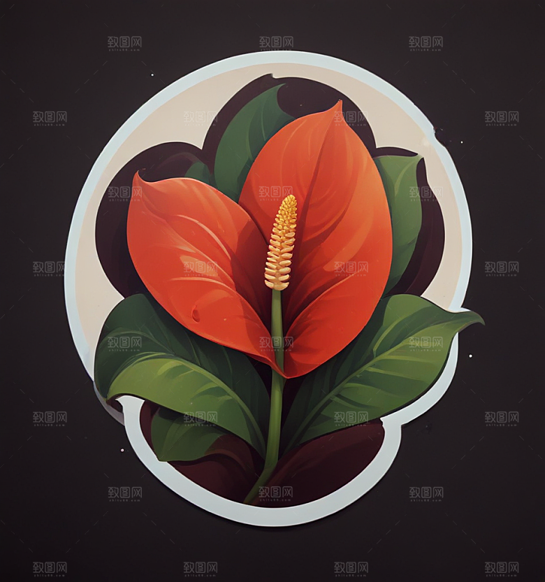 红掌卡通插画风格贴纸