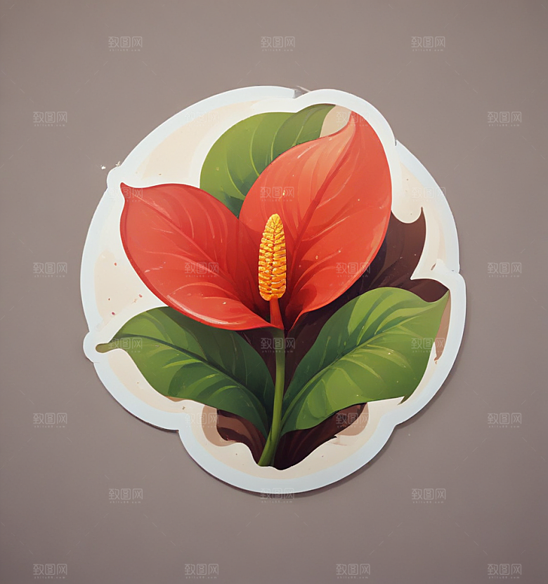 红掌卡通插画风格贴纸