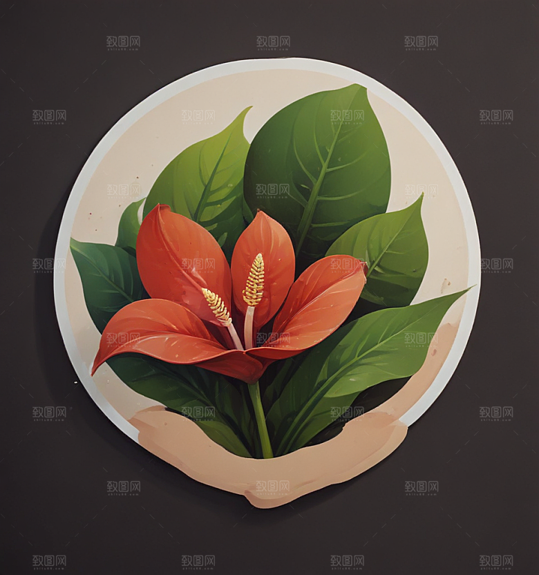 红掌卡通插画风格贴纸
