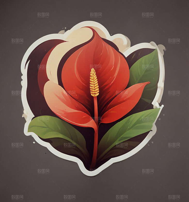 红掌卡通插画风格贴纸