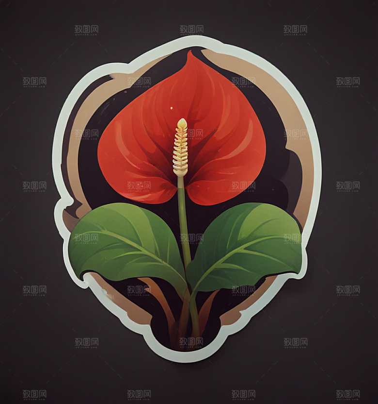 红掌卡通插画风格贴纸