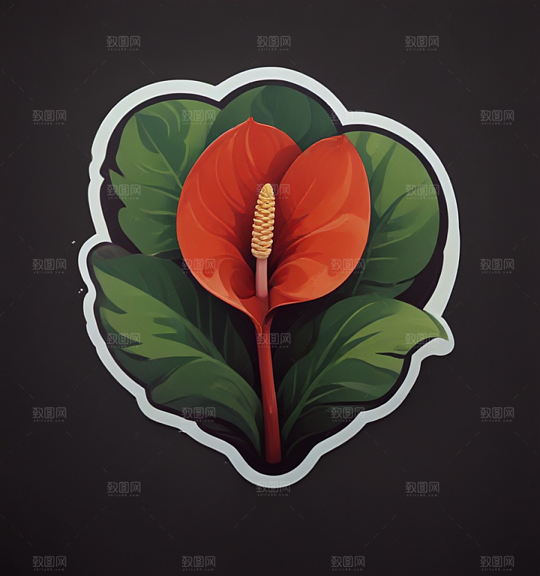 红掌卡通插画风格贴纸