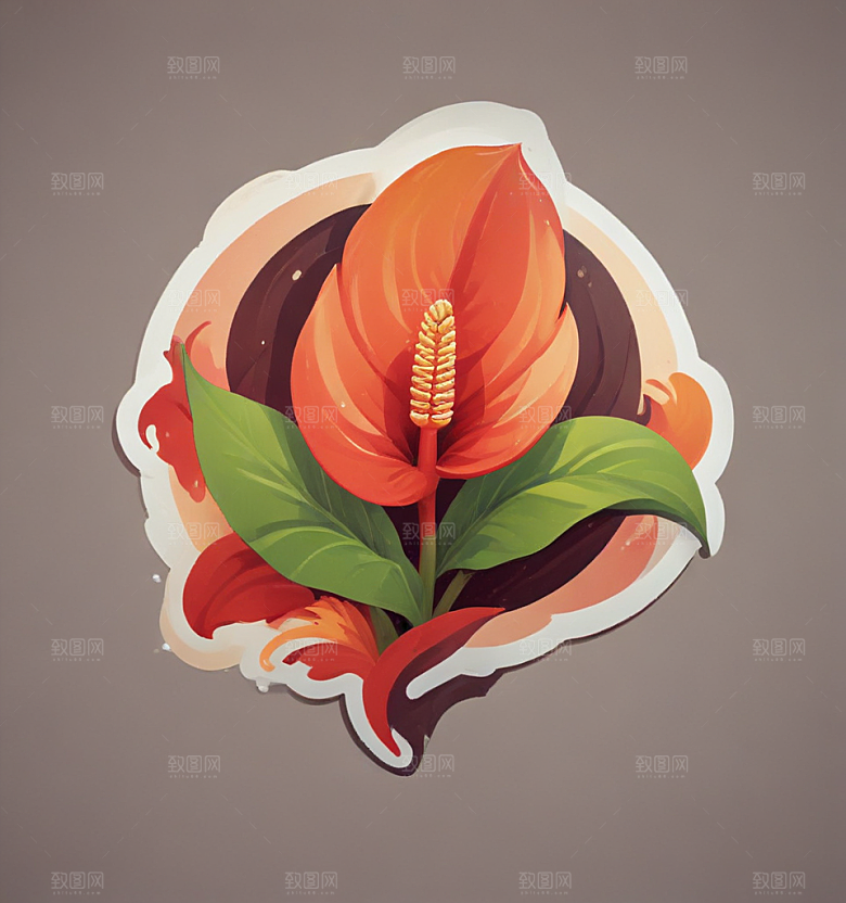 红掌卡通插画风格贴纸