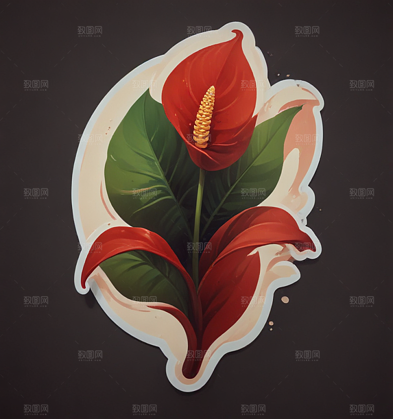 红掌卡通插画风格贴纸