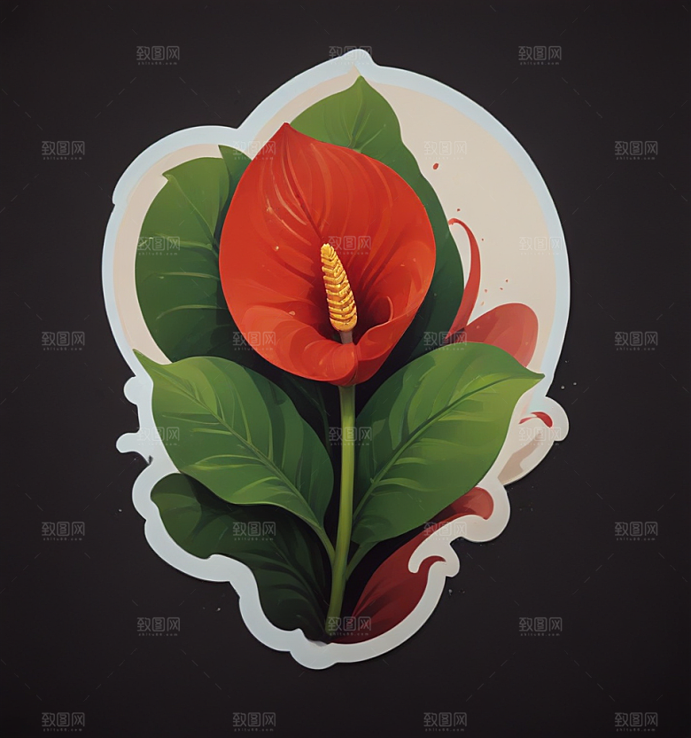 红掌卡通插画风格贴纸