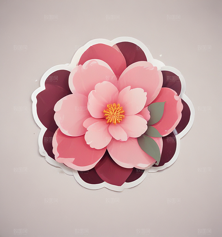 山茶花卡通插画风格贴纸