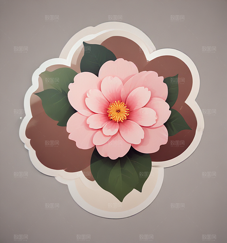 山茶花卡通插画风格贴纸