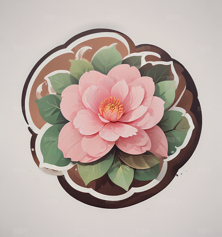 山茶花卡通插画风格贴纸