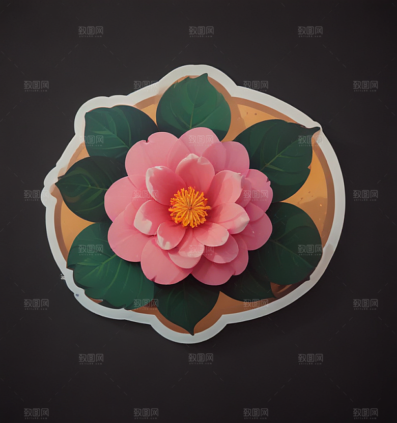 山茶花卡通插画风格贴纸