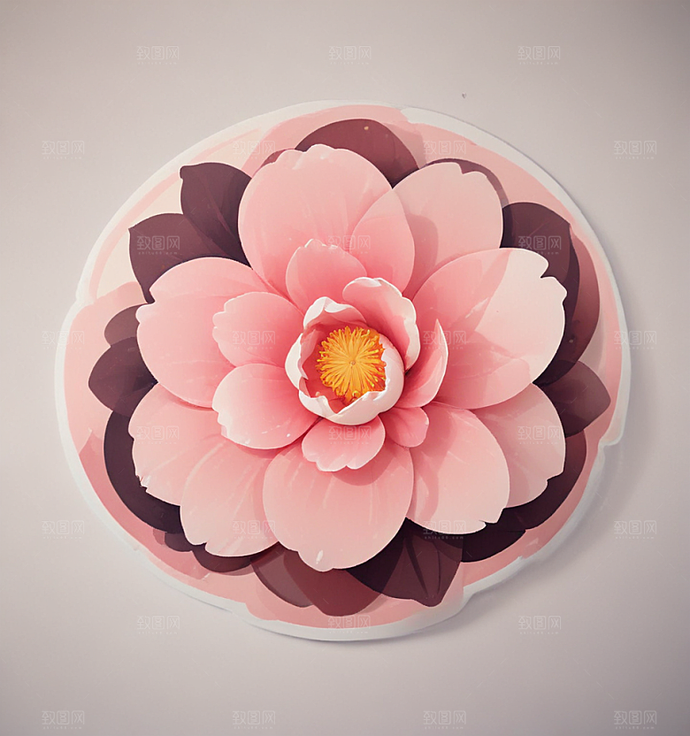 山茶花卡通插画风格贴纸