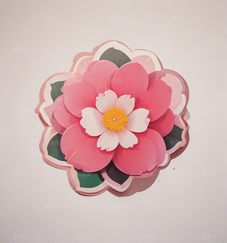 山茶花卡通插画风格贴纸
