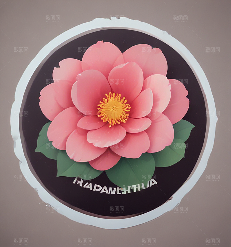 山茶花卡通插画风格贴纸