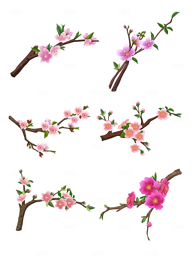 免抠卡通桃花元素
