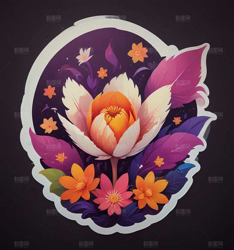 凌霄花卡通插画风格贴纸