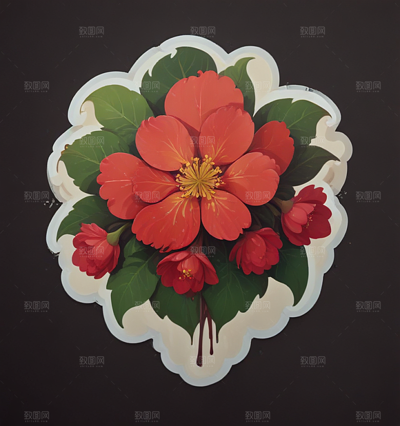 垂丝海棠卡通插画风格贴纸