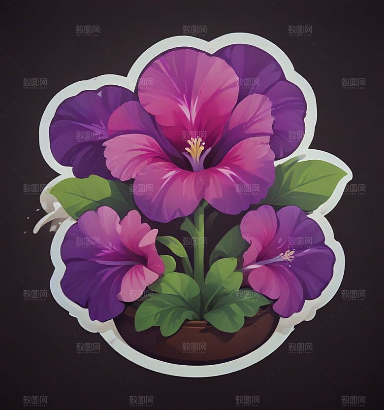 矮牵牛卡通插画风格贴纸