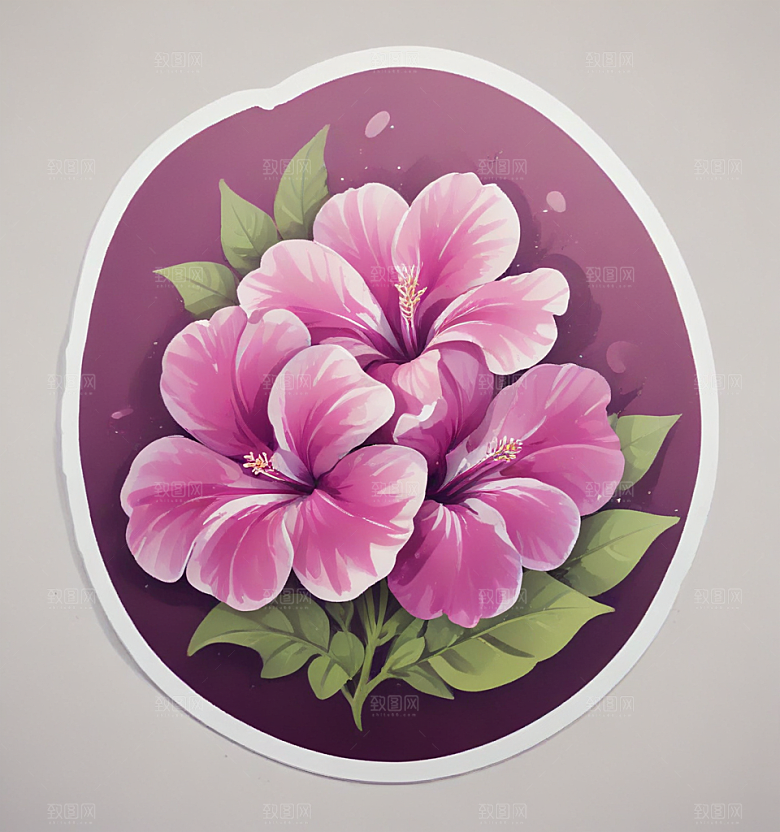 矮牵牛卡通插画风格贴纸