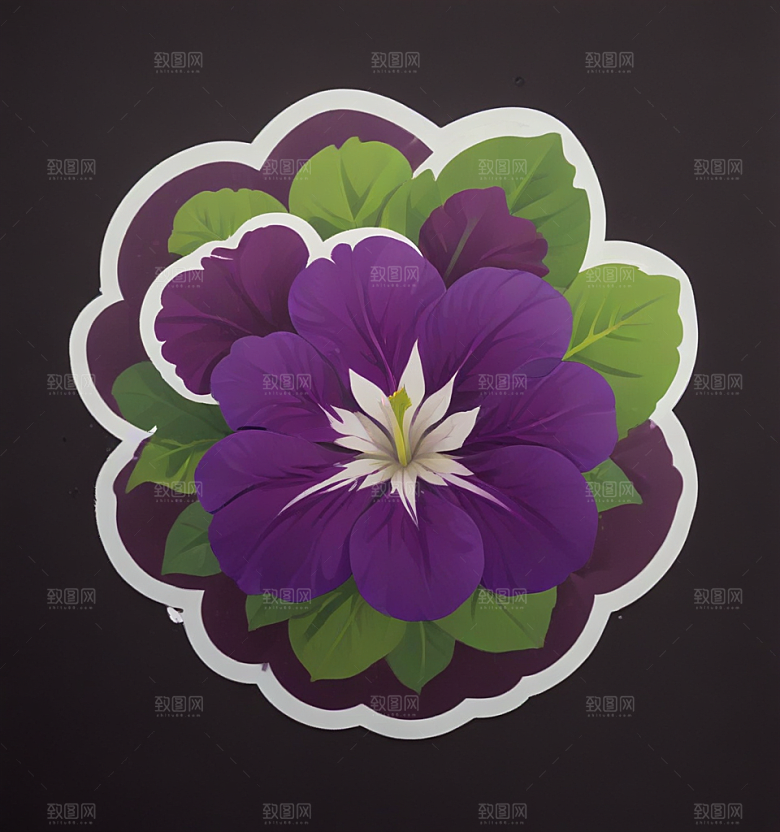 矮牵牛卡通插画风格贴纸