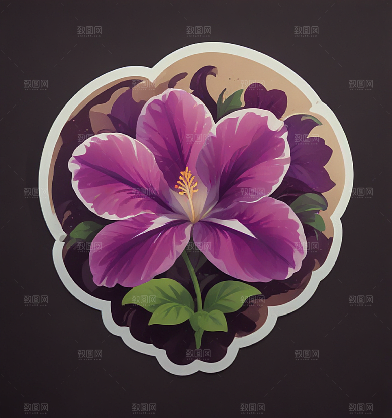 矮牵牛卡通插画风格贴纸