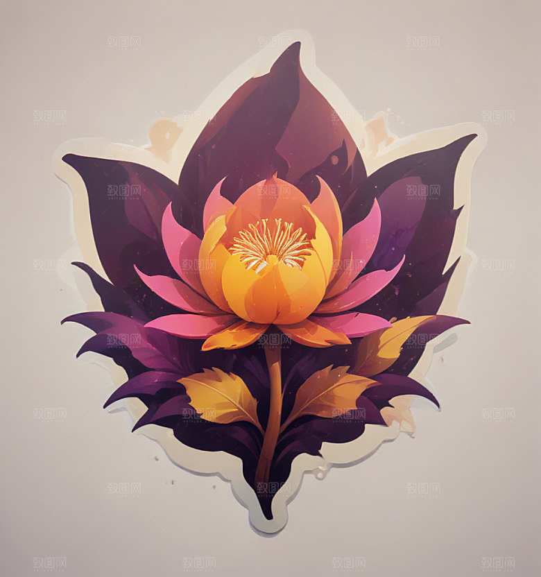 刺桐花卡通插画风格贴纸
